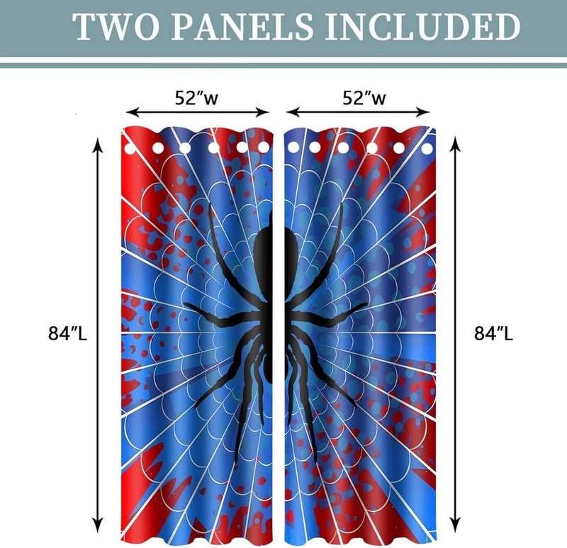 OSUNBD Spider Web Curtains - Blue & Red Superhero Design - Blackout Thermal Insulated Drapes for Kids Room, Bedroom, Living Room - 52 x 84 Inches, 2 Panels - Image 2